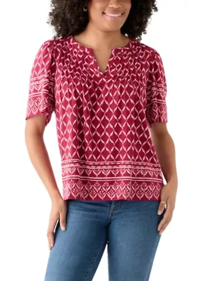 Women's Printed Pintuck Top
