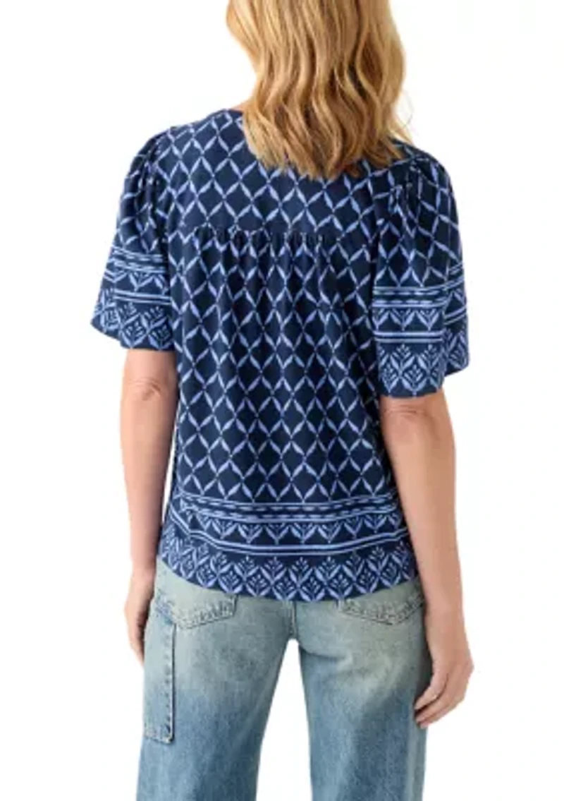 Women's Printed Pintuck Top