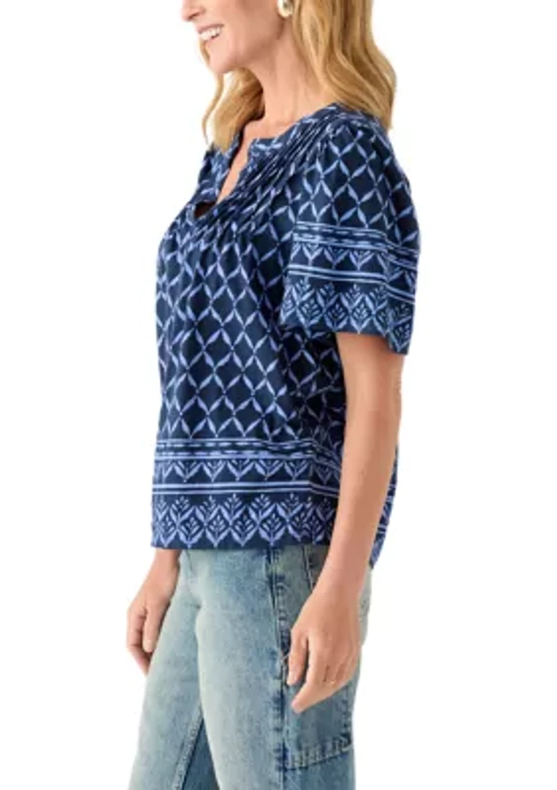 Women's Printed Pintuck Top