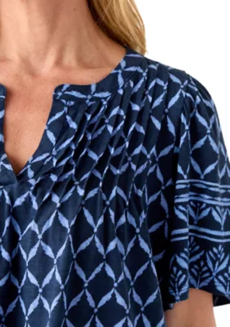 Women's Printed Pintuck Top