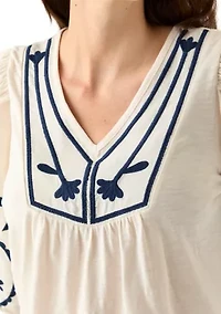 Women's 3/4 Sleeve Embroidered Knit Woven Top