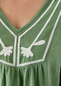 Women's 3/4 Sleeve Embroidered Knit Woven Top
