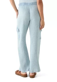 Women's Tie Waist Gauze Cargo Pants
