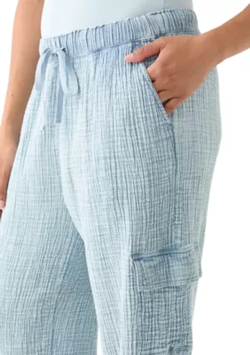 Women's Tie Waist Gauze Cargo Pants