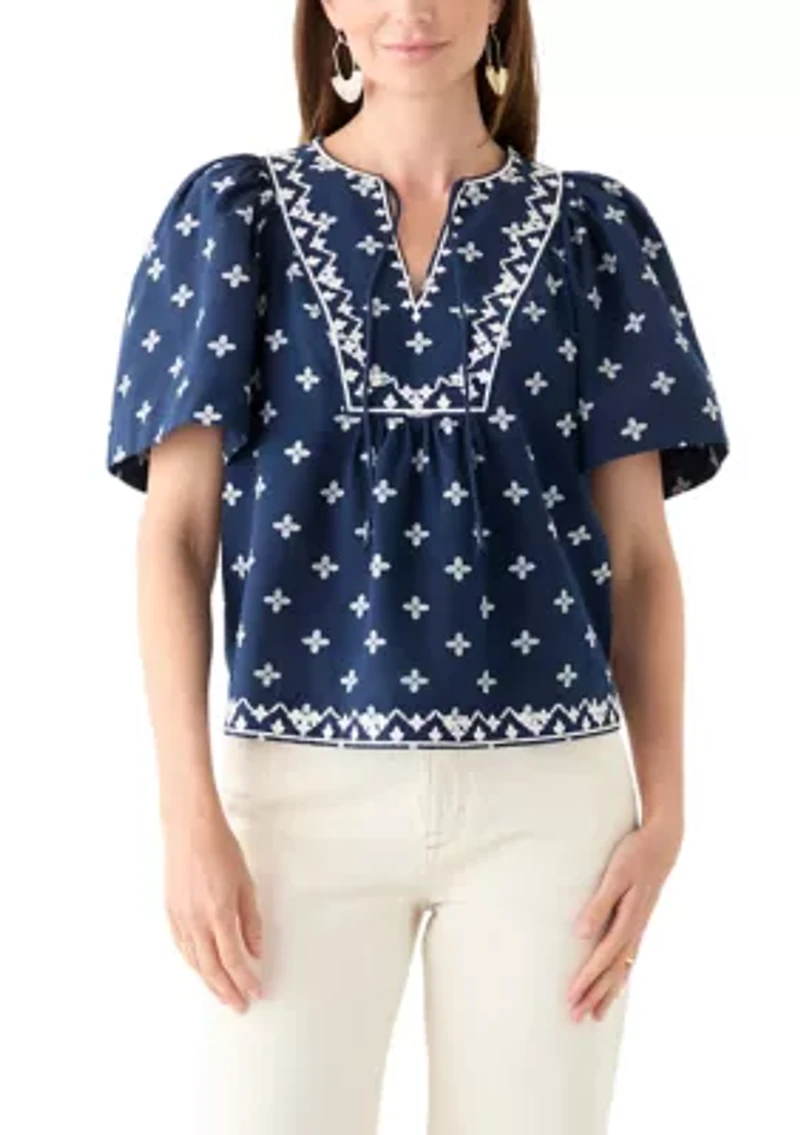 Women's Short Sleeve Embroidered Top
