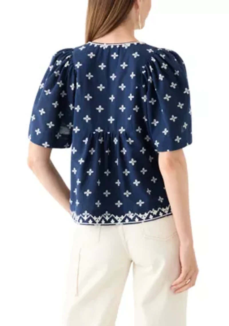 Women's Short Sleeve Embroidered Top