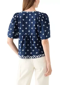 Women's Short Sleeve Embroidered Top