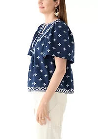 Women's Short Sleeve Embroidered Top