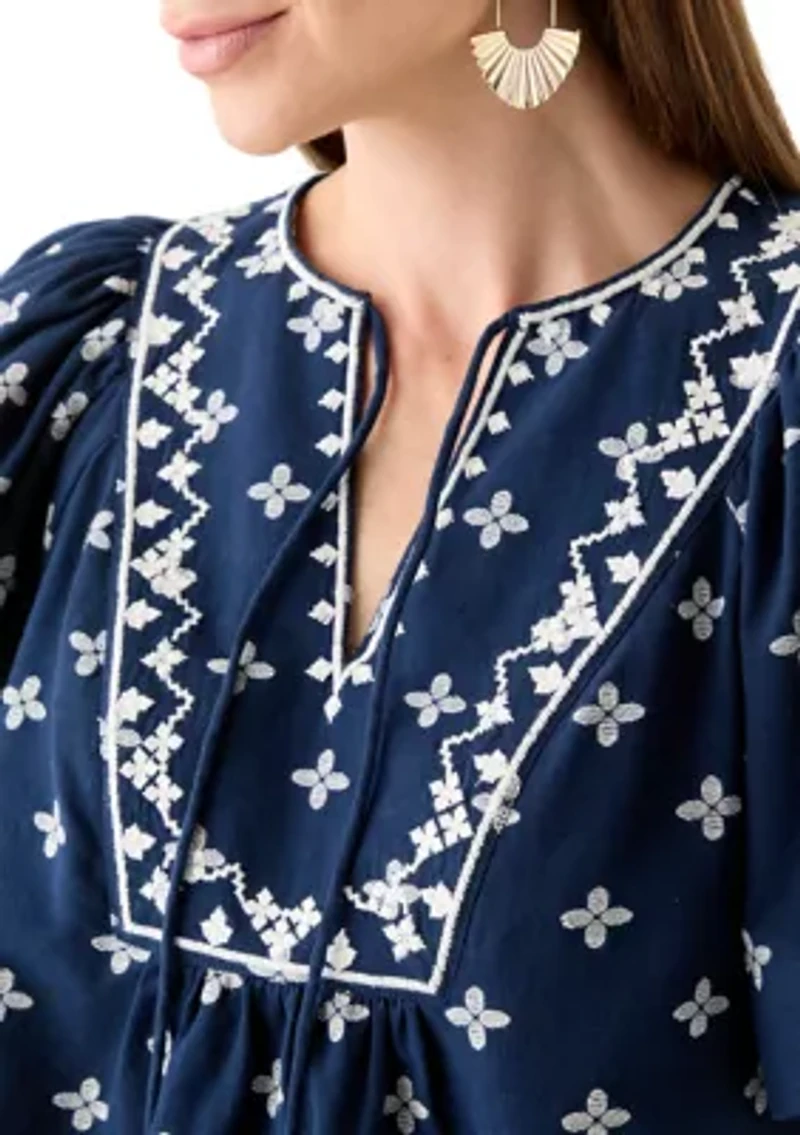 Women's Short Sleeve Embroidered Top