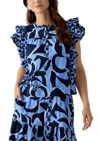 Women's Flutter Sleeve Henley Top
