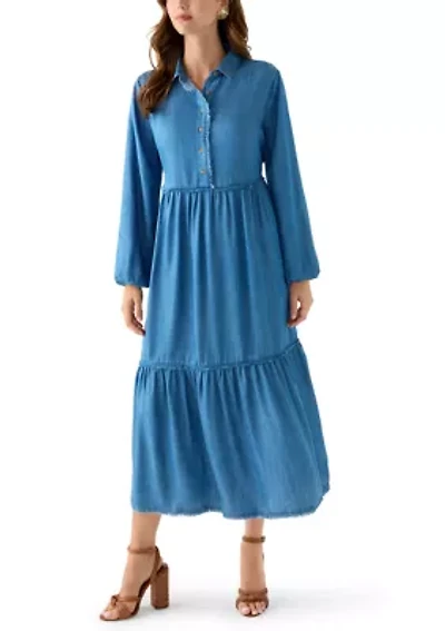 Women's 3/4 Raw Edge Tiered Maxi Skirt