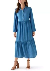 Women's 3/4 Raw Edge Tiered Maxi Skirt