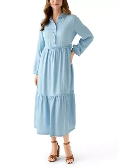 Women's 3/4 Raw Edge Tiered Maxi Skirt