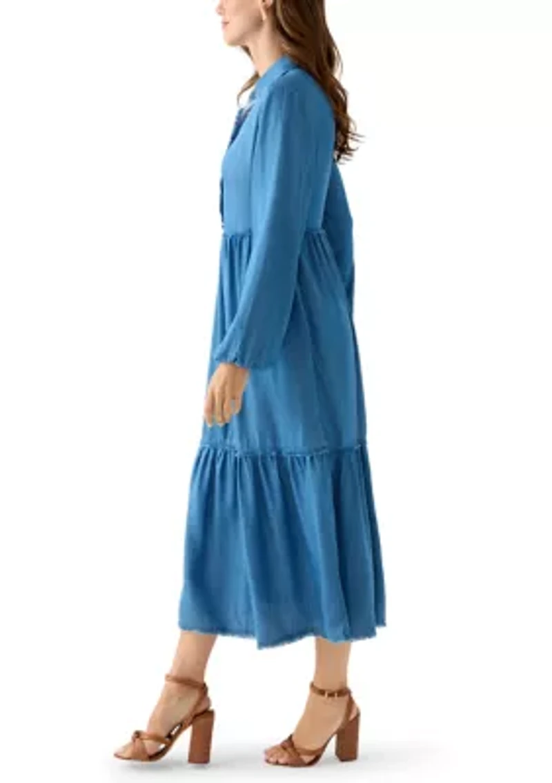 Women's 3/4 Raw Edge Tiered Maxi Skirt