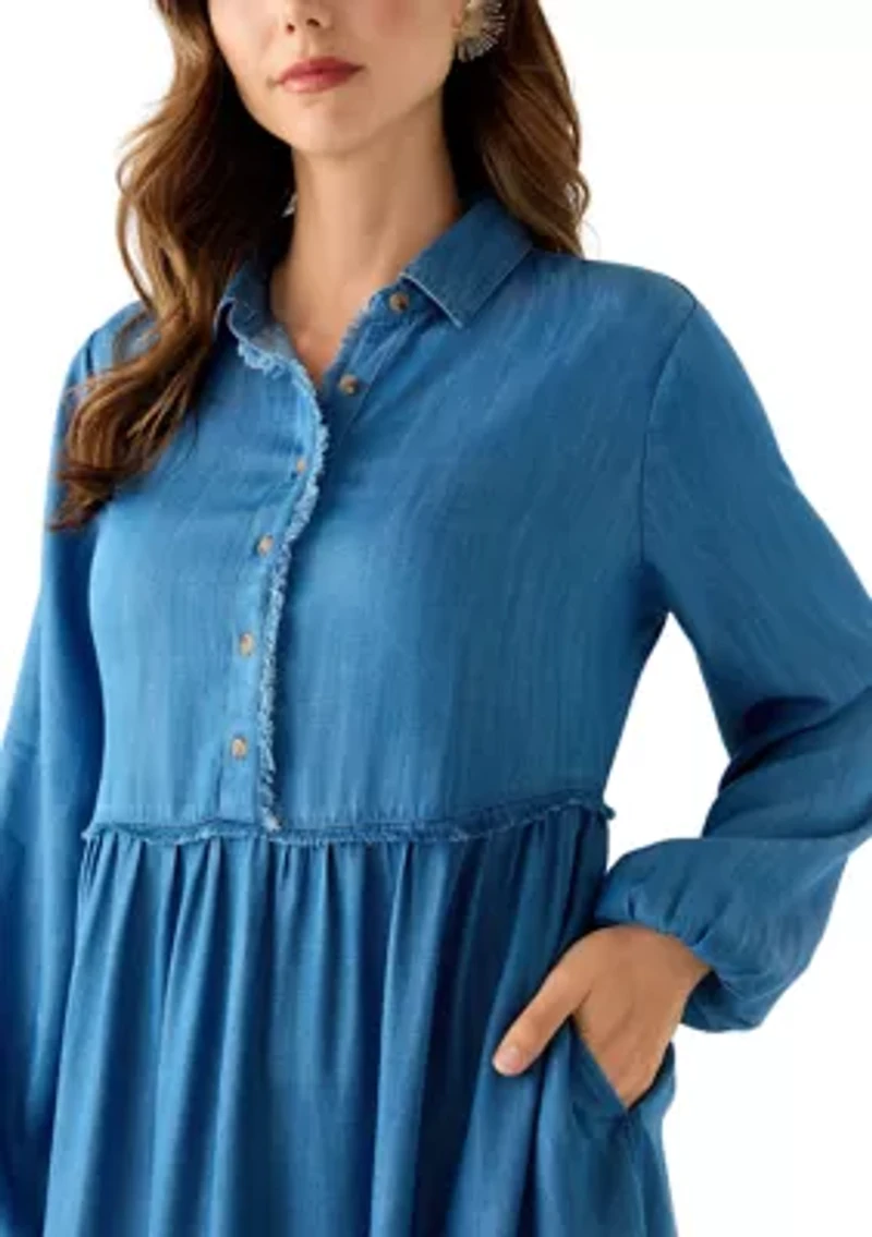 Women's 3/4 Raw Edge Tiered Maxi Skirt