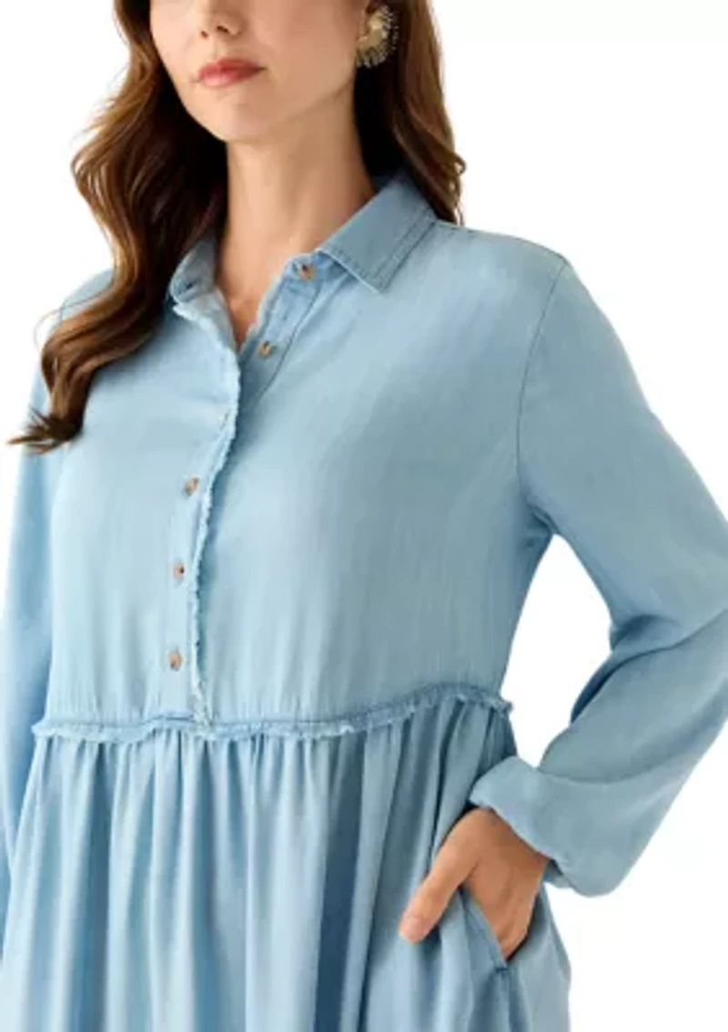 Women's 3/4 Raw Edge Tiered Maxi Skirt