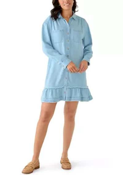Women's Long Sleeve Ruffle Hem Shirtdress