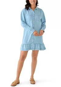Women's Long Sleeve Ruffle Hem Shirtdress