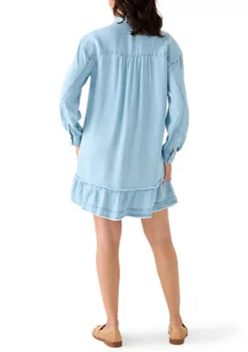 Women's Long Sleeve Ruffle Hem Shirtdress