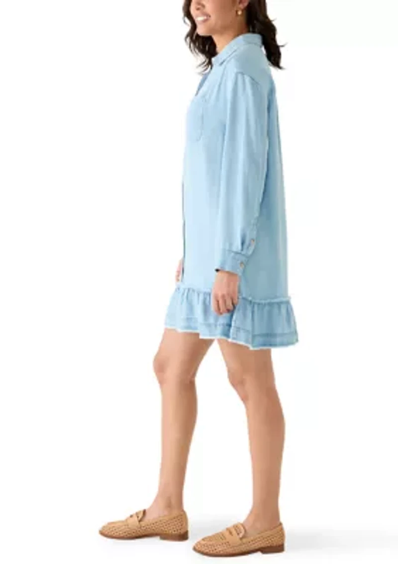 Women's Long Sleeve Ruffle Hem Shirtdress