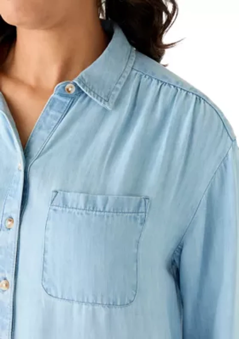 Women's Long Sleeve Ruffle Hem Shirtdress