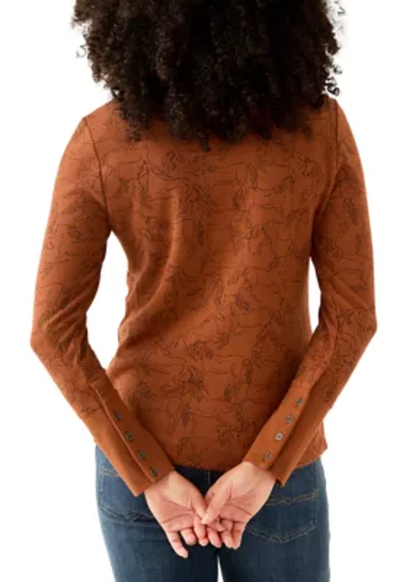 Women's Crew Neck Thermal Print Sweater