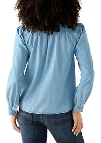 Women's Long Sleeve Button Down Shirt with Embroidered Yoke