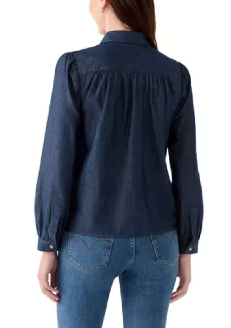 Women's Long Sleeve Button Down Shirt with Embroidered Yoke