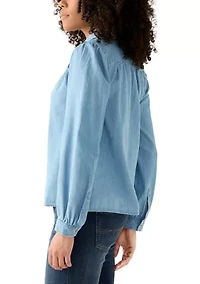 Women's Long Sleeve Button Down Shirt with Embroidered Yoke