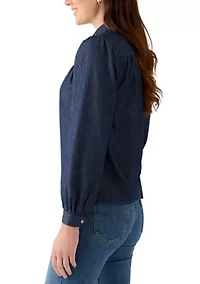 Women's Long Sleeve Button Down Shirt with Embroidered Yoke