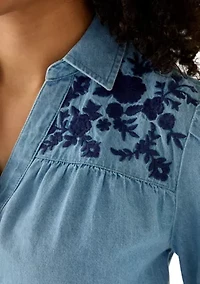 Women's Long Sleeve Button Down Shirt with Embroidered Yoke