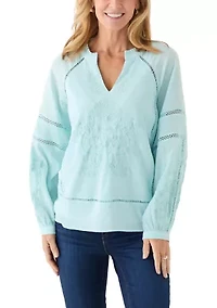 Women's Long Sleeve Embellished V-Neck Blouse