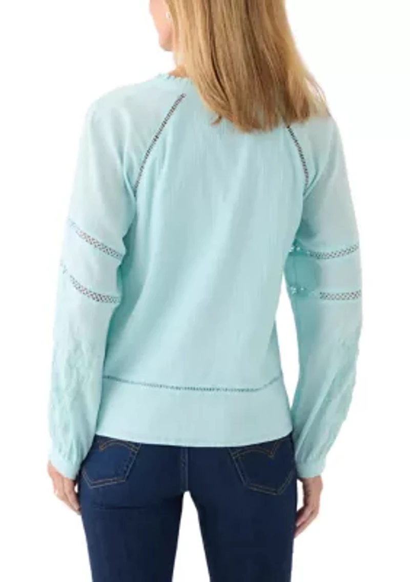 Women's Long Sleeve Embellished V-Neck Blouse