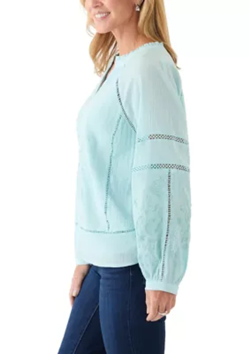 Women's Long Sleeve Embellished V-Neck Blouse