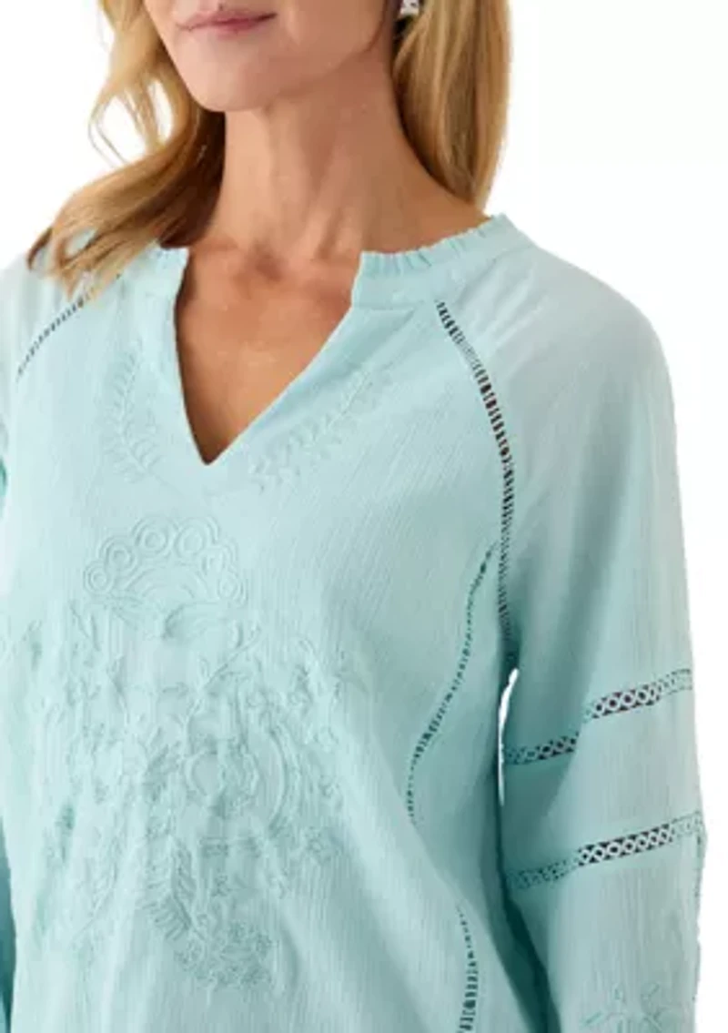 Women's Long Sleeve Embellished V-Neck Blouse
