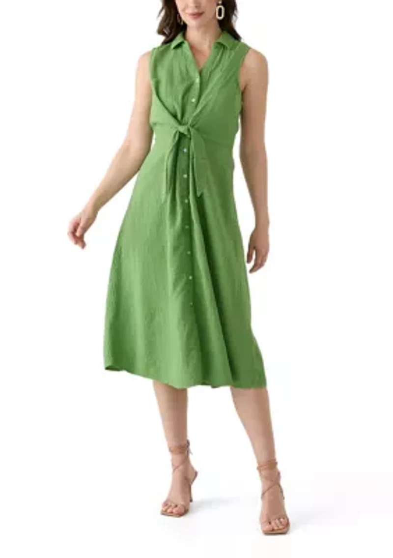 Women's Sleeveless Tie Front Gauze Midi Dress