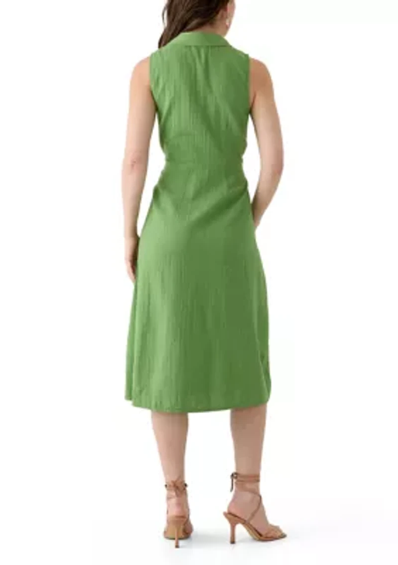 Women's Sleeveless Tie Front Gauze Midi Dress
