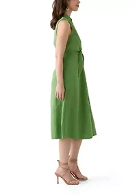 Women's Sleeveless Tie Front Gauze Midi Dress
