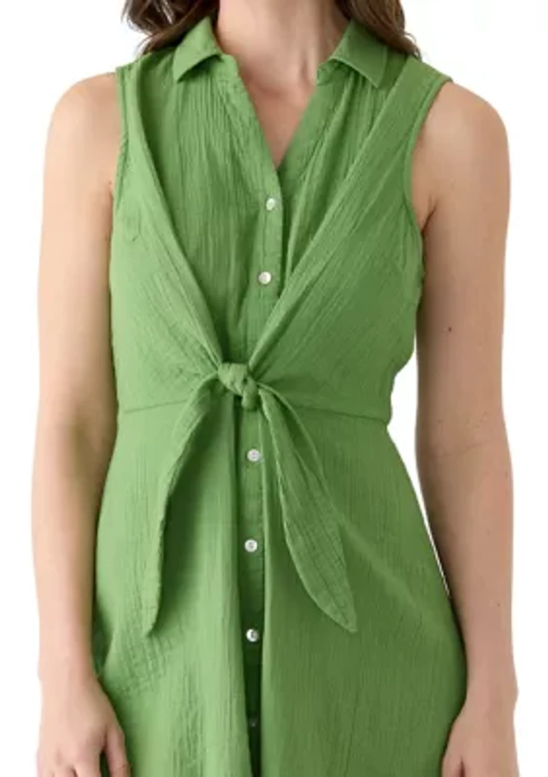 Women's Sleeveless Tie Front Gauze Midi Dress