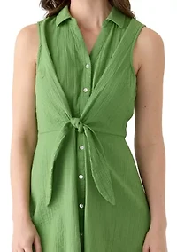 Women's Sleeveless Tie Front Gauze Midi Dress