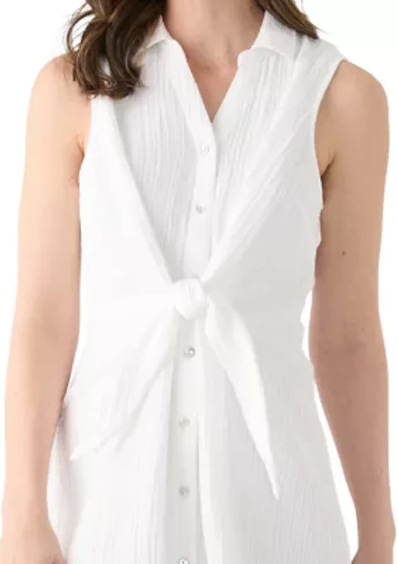 Women's Sleeveless Tie Front Gauze Midi Dress