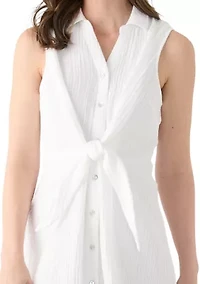 Women's Sleeveless Tie Front Gauze Midi Dress