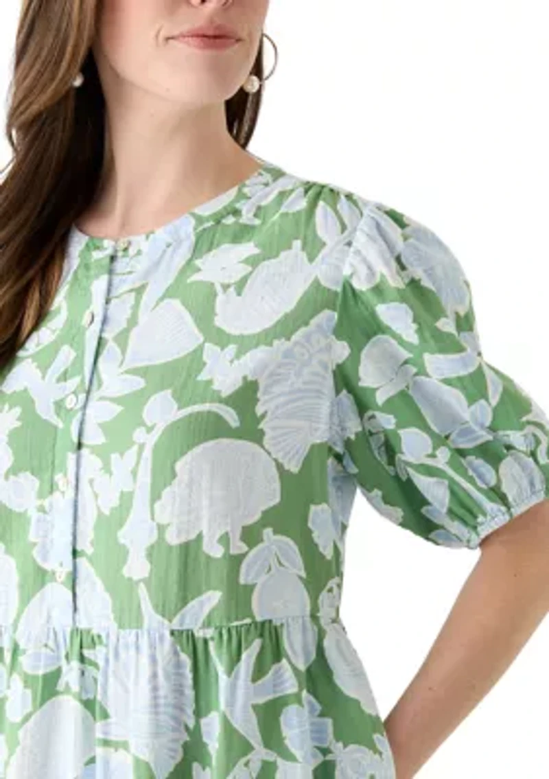 Women's Tiered Gauze Printed Mini Dress