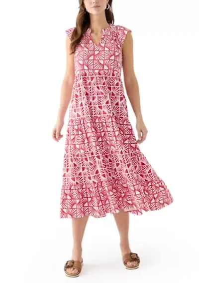 Women's Cap Sleeve Tiered Printed Maxi Dress