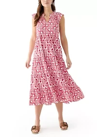 Women's Cap Sleeve Tiered Printed Maxi Dress