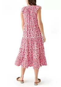 Women's Cap Sleeve Tiered Printed Maxi Dress