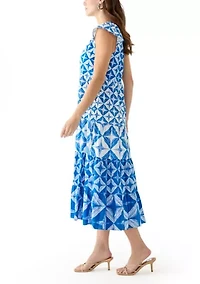Women's Cap Sleeve Tiered Printed Maxi Dress
