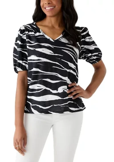 Women's Smocked Shoulder Printed Top