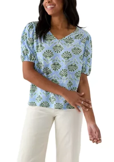 Women's Smocked Shoulder Printed Top