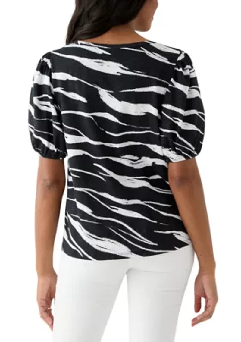 Women's Smocked Shoulder Printed Top